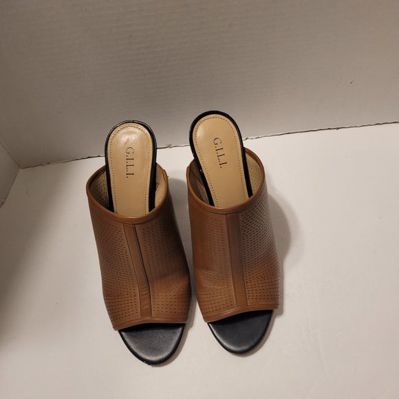G.I.L.I. Womens Brown Perforated Leather Priscilla Heeled Mules Size 8 - Picture 6 of 9
